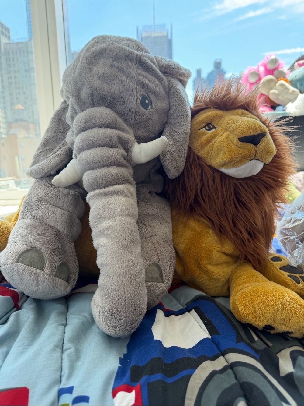 IKEA Gray Elephant Plush with Brown Lion Companion